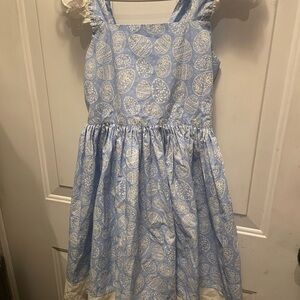 Eleanor Rose Girl’s Easter Dress Blue/White with Easter eggs print Adorable!!!